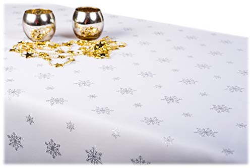 GOLDMAR Weihnachtstischdecke Fleckenresistente Schmutzabweisend Zweiseitig Tischdecke Weihnachten Advent - Polyester Lamatex Silber Gold Elegante Weihnachtstisch Deko (130x180 cm, Silber-muster-01s) von GOLDMAR