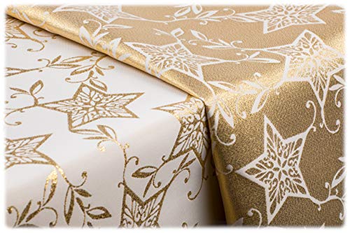 GOLDMAR Weihnachtstischdecke Fleckenresistente Schmutzabweisend Zweiseitig Tischdecke Weihnachten Advent - Polyester Lamatex Silber Gold Elegante Weihnachtstisch Deko (140x200 cm, Gold-muster-14s) von GOLDMAR