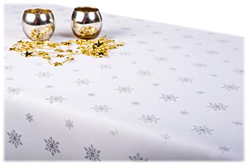 GOLDMAR Weihnachtstischdecke Fleckenresistente Schmutzabweisend Zweiseitig Tischdecke Weihnachten Advent - Polyester Lamatex Silber Gold Elegante Weihnachtstisch Deko (140x220 cm, Silber-muster-01s) von GOLDMAR