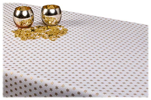 GOLDMAR Weihnachtstischdecke Fleckenresistente Schmutzabweisend Zweiseitig Tischdecke Weihnachten Advent - Polyester Lamatex Silber Gold Elegante Weihnachtstisch Deko (140x240 cm, Gold-Muster-10s) von GOLDMAR