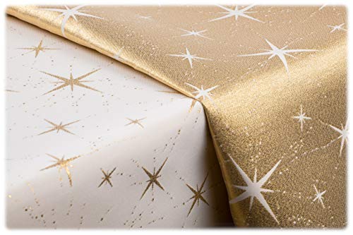 GOLDMAR Weihnachtstischdecke Fleckenresistente Schmutzabweisend Zweiseitig Tischdecke Weihnachten Advent - Polyester Lamatex Silber Gold Elegante Weihnachtstisch Deko (Rund 150 cm, Gold-Muster-13s) von GOLDMAR