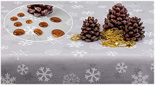 GOLDMAR Weihnachtstischdecke Fleckenresistente Schmutzabweisend Zweiseitig Tischdecke Weihnachten Advent - Polyester Rot Grau Elegante Weihnachtstisch Deko (100x150 cm, Grau) von GOLDMAR