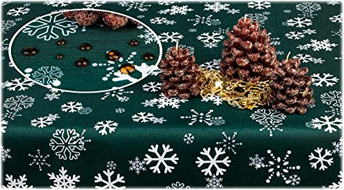 GOLDMAR Weihnachtstischdecke Fleckenresistente Schmutzabweisend Zweiseitig Tischdecke Weihnachten Advent - Polyester Rot Grau Elegante Weihnachtstisch Deko (110x150 cm, Dunkelgrün) von GOLDMAR