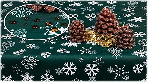 GOLDMAR Weihnachtstischdecke Fleckenresistente Schmutzabweisend Zweiseitig Tischdecke Weihnachten Advent - Polyester Rot Grau Elegante Weihnachtstisch Deko (120x160 cm, Dunkelgrün) von GOLDMAR