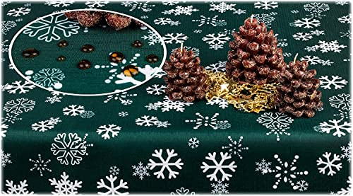 GOLDMAR Weihnachtstischdecke Fleckenresistente Schmutzabweisend Zweiseitig Tischdecke Weihnachten Advent - Polyester Rot Grau Elegante Weihnachtstisch Deko (140x240 cm, Dunkelgrün) von GOLDMAR