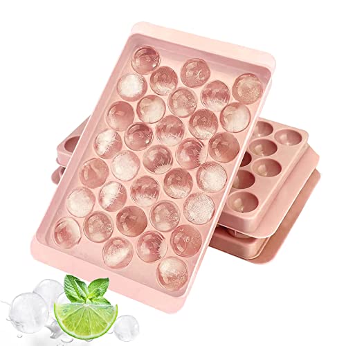 Eiswürfelschale Runde, Mini Eiswürfelform Bälle, 3er-Pack Rosa Eiswürfelbehälter für Gefrierschrank, Runde Eiswürfel, 99PCS Ice Ball - Einfaches Lösen für Whisky, Cocktail, Kaffee, Saft von GOLDNICE