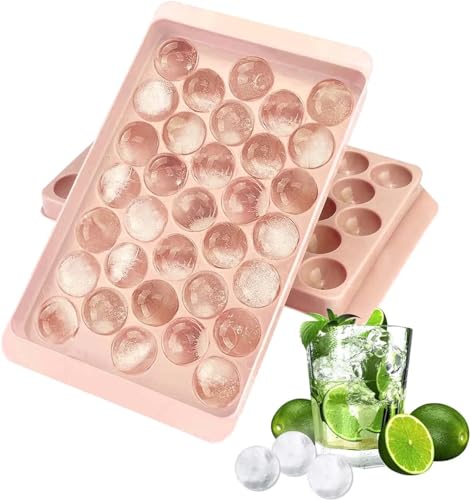 Eiswürfelschale Runde, Mini Eiswürfelform Bälle, 1er-Pack Rosa Eiswürfelschalen für Gefrierschrank, Runde Eiswürfel, 33PCS Ice Ball - Einfaches Lösen für Whisky, Cocktail, Kaffee, Saft von GOLDNICE