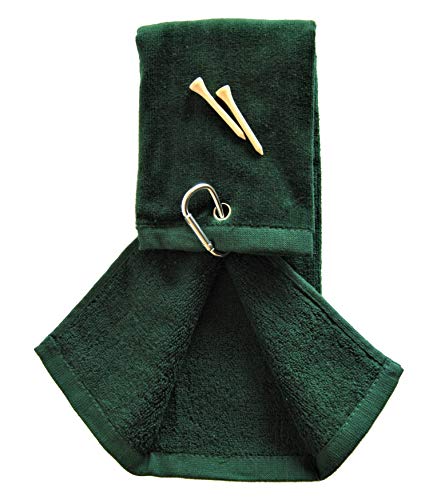 Golftuch/Golf Towel/Handtuch - tri-fold - dunkelgrün - 100% Baumwolle - inkl. Karabiner von GOLF-TEES.SHOP