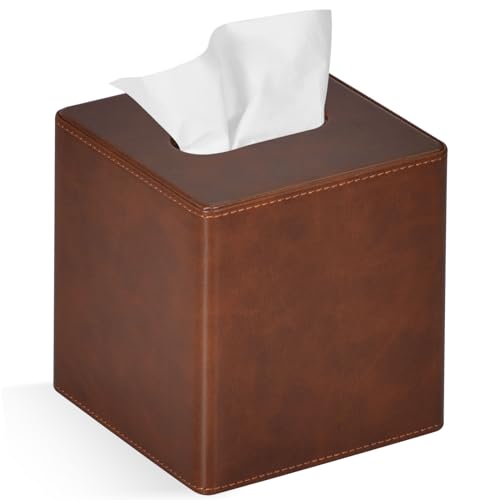 GOLRANLYE Taschentuchbox Quadratisch, PU-Leder Moderner Kosmetiktücher Box Halter für Badezimmer Schlafzimmer Esszimmer oder Büro(Braun) von GOLRANLYE