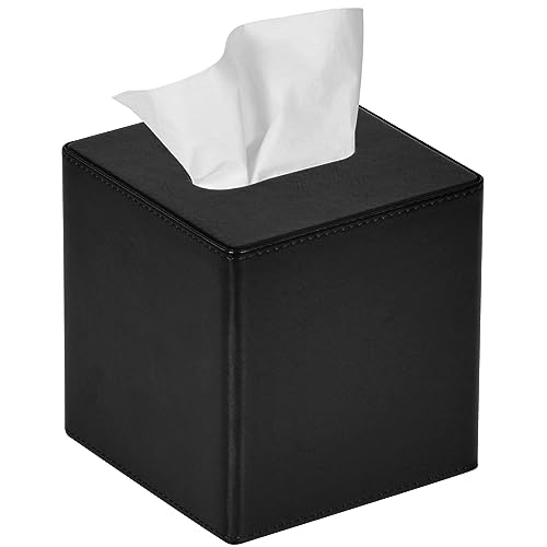 GOLRANLYE Taschentuchbox Quadratisch, PU-Leder Moderner Kosmetiktücher Box Halter für Badezimmer Schlafzimmer Esszimmer oder Büro(Schwarz) von GOLRANLYE
