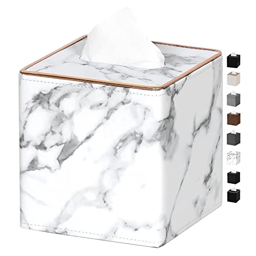 GOLRANLYE Tissue Box Cover Square PU Leder Kosmetiktücher Box Halter für Kommode Badezimmer Dekor (Weißes Marmormuster) von GOLRANLYE