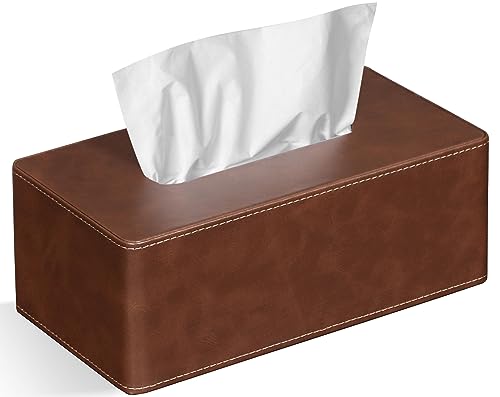 GOLRANLYE Kosmetiktücherbox, 25×13.5×9.5 cm PU-Leder Moderner Taschentuchbox Rechteckig für Badezimmer Schlafzimmer Esszimmer Büro und Mehr (Braun) von GOLRANLYE