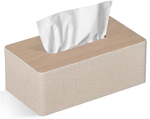 GOLRANLYE Kosmetiktücherbox, 25×13.5×9.5 cm PU-Leder Moderner Taschentuchbox Rechteckig für Badezimmer Schlafzimmer Esszimmer Büro und Mehr (Beige) von GOLRANLYE