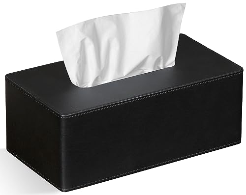 GOLRANLYE Kosmetiktücherbox, 25×13.5×9.5 cm PU-Leder Moderner Taschentuchbox Rechteckig für Badezimmer Schlafzimmer Esszimmer Büro und Mehr (Schwarz) von GOLRANLYE