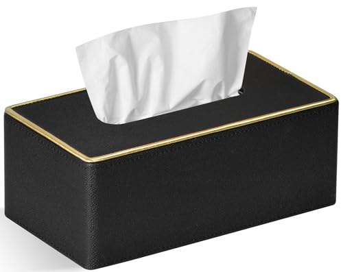 GOLRANLYE Kosmetiktücherbox, 25×13.5×9.5 cm PU-Leder Moderner Taschentuchbox Rechteckig für Badezimmer Schlafzimmer Esszimmer Büro und Mehr (Schwarze Perle) von GOLRANLYE