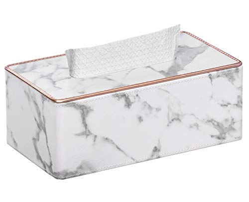 GOLRANLYE Kosmetiktücherbox, 25×13.5×9.5 cm PU-Leder Moderner Taschentuchbox Rechteckig für Badezimmer Schlafzimmer Esszimmer Büro und Mehr (weißes Marmormuster) von GOLRANLYE