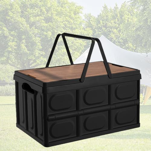 GOLRISEN Campingbox 30L Picknickkorb Aufbewahrungsbox Stapeln Camping Klappbox Ordnungsboxen Faltbox Schwarz Campingtisch Stapelboxen Plastikbox mit Deckel für Hause Büro Camping Picknick Reisen von GOLRISEN