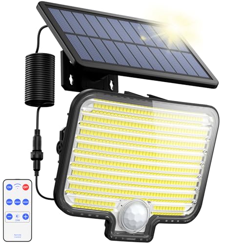 GOLUMUP Solarlampen für Außen mit Bewegungsmelder 297LED Solar Strahler Solarleuchte Aussen 3 Modi Solar Wandleuchte IP65 Wasserdichte Solarlicht mit 5M Kabel für Terrasse Garten Garage 1 Stück von GOLUMUP
