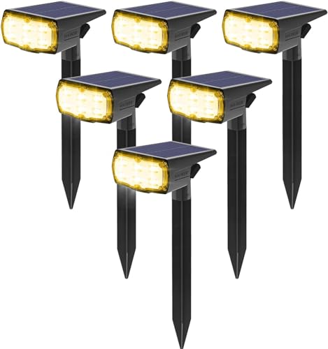 GOLUMUP Solarleuchten Garten, 36 LEDs Solar Gartenleuchte Solarstrahler mit IP67, 2 Helligkeitsstufe, Solarlampe für Außen, Hof, Garage usw. 6 Stück, Warmweiß von GOLUMUP