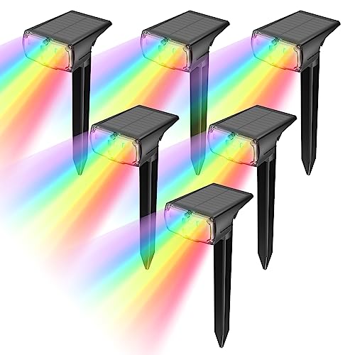 GOLUMUP Solarleuchten Garten Solarstrahler Solarlampe Bunt/RGB, 8 Farben und 1 Regenbogenfarbe, LED Solar Gartenleuchte IP67 Wasserdicht für Außen Hof Terrasse Halloween Weihnachten Festivals 6 Stück von GOLUMUP