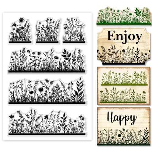 GOMAKERER 1 Blatt Transparente Stempel Transparente Gummistempel Mit Blumen Und Blätter Silhouette Hintergrund Wiederverwendbare Transparente Silikonstempelsiegel Für Die Kartengestaltung Fotoalbum von GOMAKERER