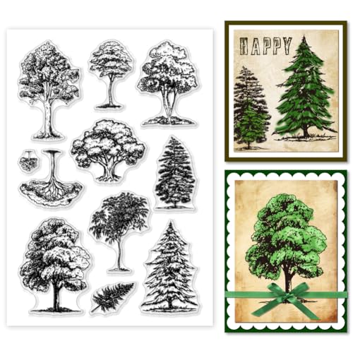 GOMAKERER 1 Blatt Transparente Stempel Transparente Gummistempel Mit Wald Und Baumhintergrund Wiederverwendbare Transparente Silikonstempelsiegel Für Kartenherstellung Dekoration Scrapbooking von GOMAKERER