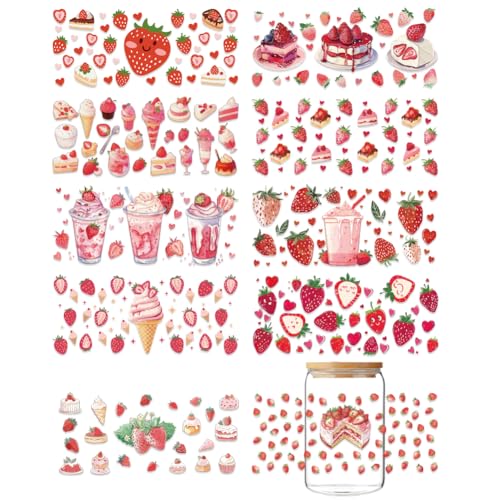 GOMAKERER 10 Blatt Erdbeer UV DTF Becherfolie Für 16OZ Glas Kuchen Shortcake Eiscreme Abziehbilder Obst Transferaufkleber Für DIY Flaschen Getränke Marmelade Kuchen Behälter Frauen GOMAKERER 10 Blatt Erdbeer UV DTF Becherfolie Für 16OZ Glas Kuchen Shortcake Eiscreme Abziehbilder Obst Transferaufkleber Für DIY Flaschen Getränke Marmelade Kuchen Behälter Frauen von GOMAKERER