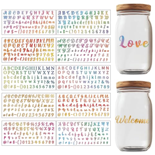 GOMAKERER 10 Blatt Transferaufkleber UV DTF Becherfolien Zum Aufreiben Buchstaben Und Zahlen Wasserfester Druck UV Transferpapier Für (284) ml Glasbecher DIY Bastelarbeiten Möbeldekor von GOMAKERER