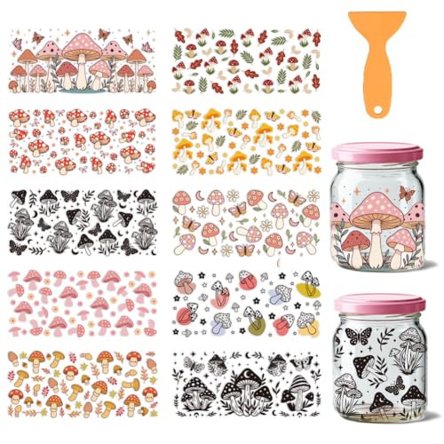 GOMAKERER 10 Blatt UV DTF Cup Wraps, Bunte Pilz Schmetterlings Gras Stern Blumen UV DTF Becherverpackungen Wasserdichte UVDTF Cups Wraps Transferaufkleber Für DIY Flaschen Milchteetassen Trinken GOMAKERER 10 Blatt UV DTF Cup Wraps, Bunte Pilz Schmetterlings Gras Stern Blumen UV DTF Becherverpackungen Wasserdichte UVDTF Cups Wraps Transferaufkleber Für DIY Flaschen Milchteetassen Trinken von GOMAKERER