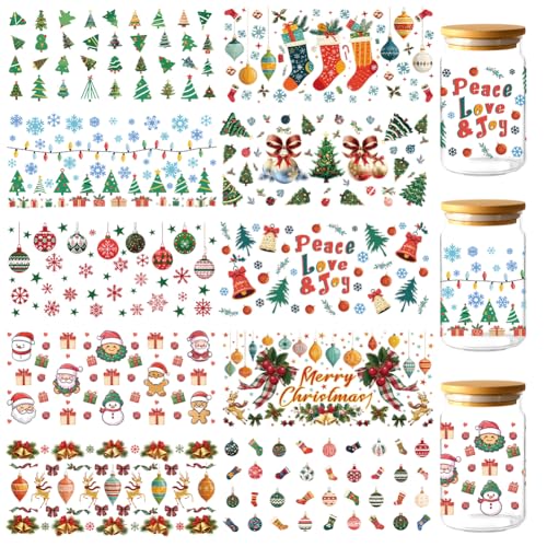 GOMAKERER 10 Blatt Weihnachts UV DTF Becherfolien, Weihnachts Kronleuchter Elchglocken Transfer Aufkleber Aus PVC Wasserdicht Für Tassen DIY Flaschen Getränke Marmelade Kuchenbehälter GOMAKERER 10 Blatt Weihnachts UV DTF Becherfolien, Weihnachts Kronleuchter Elchglocken Transfer Aufkleber Aus PVC Wasserdicht Für Tassen DIY Flaschen Getränke Marmelade Kuchenbehälter von GOMAKERER