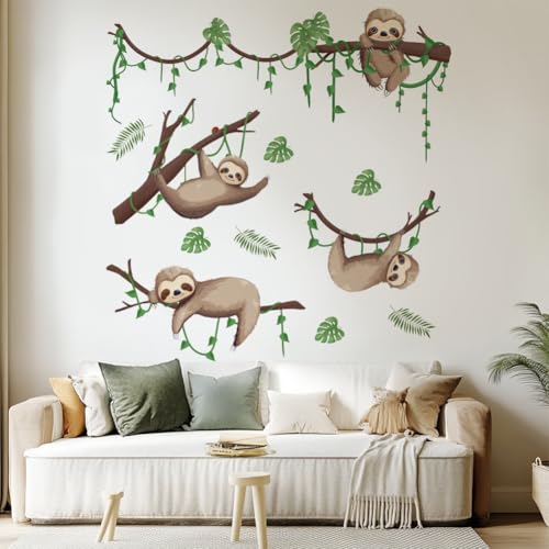 GOMAKERER 2 Blatt 2 Stile Lustige Faultier Wandtattoo Wandaufkleber, Faultier Auf Ast Aufkleber Dekoration Für Tiere Entfernbar Zum Abziehen Aufkleben Für Kinderzimmer Schlafzimmer Klassenzimmer von GOMAKERER