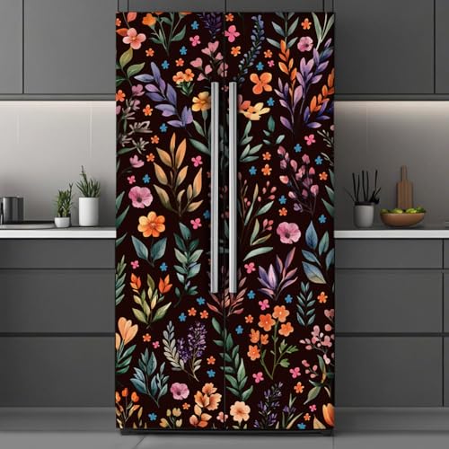 GOMAKERER 2 Stück Aufkleber für Kühlschrank, 200x41.5cm Kühlschrank Wandtattoo Mit Blumenmuster Klebefolie Küche Selbstklebende Dekoraufkleber für Behälter Kühlschranktür Küche Bar Decor von GOMAKERER