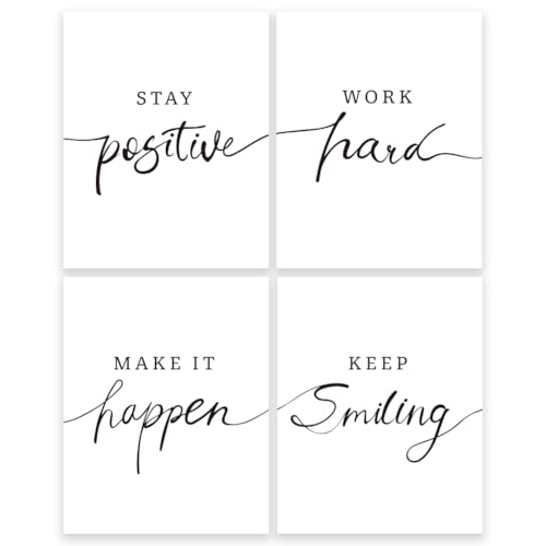 GOMAKERER 4 Stück Motivierende Wandkunst Dekoration, Positiven Zitaten Inspirierenden Drucken Poster Stay Positive Work Hard Make It Possible Poster Für Schlafzimmer Zuhause Büro Schule 35x28cm von GOMAKERER