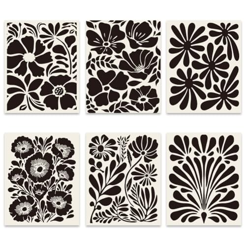 GOMAKERER 6 Stück Vintage Abstrakte Schwarz Weiß Blumen Wandkunstdrucke Moderne Abstrakte Blumenbilder Trendiges Vintage Poster Set Mit Blumenmuster Schwarz Beige Für Die Heimdekoration (Ungerahmt) von GOMAKERER