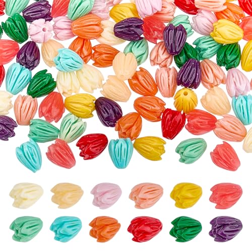 GOMAKERER 96 Stück Blumenperlen, 12 Farbe Korallenmuschelperlen Lose Perlen Blumen Gefärbte Synthetische Korallen Und Harzperlen Für DIY Halsketten Armbänder Ohrringe Und Schmuckherstellung von GOMAKERER