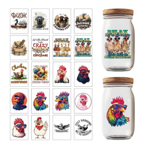GOMAKERER UV DTF Cup Wrap Für 16OZ Glas, 20 Blatt Transferaufkleber Wasserfester Abziehbild Zum Aufreiben Mit Tier Und Entenmotiv Für Tassen Aufkleber Für Gläser Tassen DIY von GOMAKERER