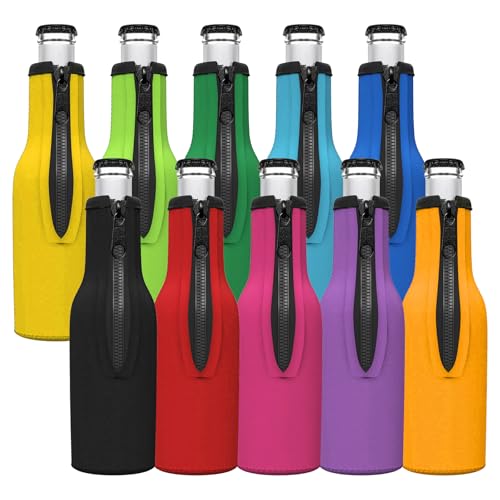 10 Stück Bierflaschenkühler Flasche Flaschenkühler, 330ml Bierkühler mit Reißverschluss Bierflaschenkühlerabdeckungen Cooler Bierflaschen-Isolatoren für Bier, Getränke (10P) von GOMETY