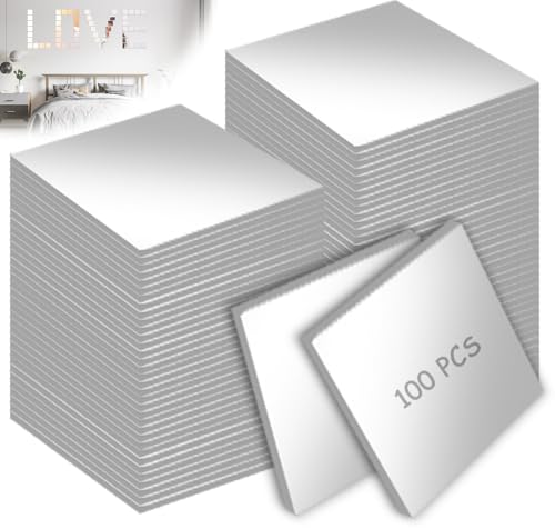 100 Stück Spiegelfliesen Selbstklebend kleine 50 x 50 mm Acryl Quadratische Mosaikfliesen Mini Kunststoff Spiegelfliesen für DIY-Projekte Wohnzimmer Schlafzimmer Heimwerker Wand Küche Badezimmer von GOMETY