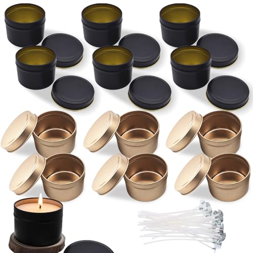 12 Stück Kerzendosen aus Metall, 120 ml Kerzendose mit 60 Kerzedochte Kerzengläser Runde Kerzenbehälter Metalldosen für Handwerk Kosmetik Schmuck DIY Kerzenherstellungszubehör (mix) von GOMETY
