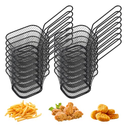 12 Stück Pommes Körbchen, Edelstahl Frittierkorb Klein mit Griff, Mini Servierkörbchen, Pommes Frites Korb, Pommesgitter Frittierkörbchen zum Topf für Pommes Garnelen Frites(Schwarz) von GOMETY