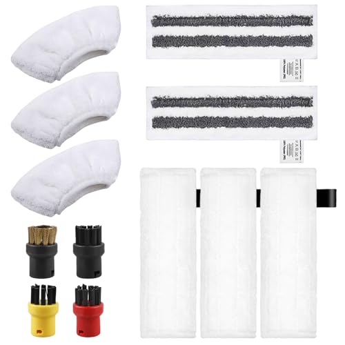 12 Stück Zubehör für Kärcher Dampfreiniger Easyfix SC2 SC3 SC4 SC5, 3 Mikrofaser-Überzugsset + 2 Schleiflappen + 3 Handdüse Microfiber Cloth + 4 Rundbürsten Kompatibel für Kärcher Dampfreiniger von GOMETY