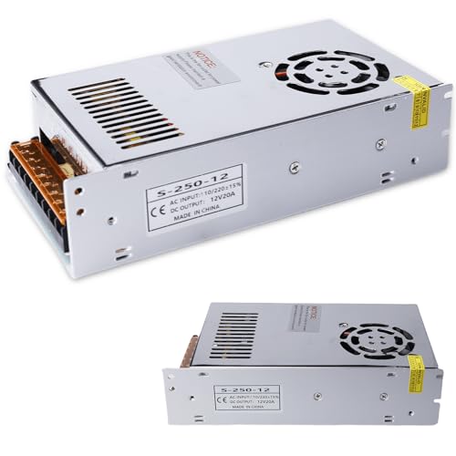 12V 20A 250W Netzteil Trafo Transformator Adapter, Stromversorgung AC 110/220V auf DC 12V 20A Transformator für LED Streifen 3D Drucker CCTV und Industrieanlagen von GOMETY