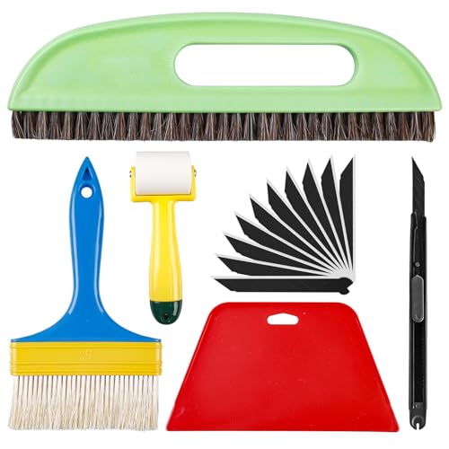 15 Stück Tapezierwerkzeug, Tapeten-Glättungswerkzeug-Set Inklusive Tapezierbürste Rakel Tapezieren Rollen und Schneidwerkzeug, Tapeten-Hängekit für Klebekontakt Fensterfolie Anwendungs-Set (Rot) von GOMETY