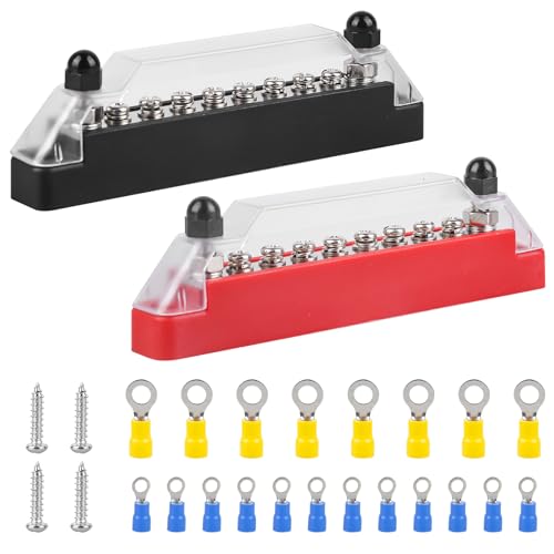 2 Stück 12V-48V DC Sammelschienen Verteilerblock, 150A Stromverteilungsblock Sammelschiene mit Abdeckung Sammelschienen-Schraubklemme Busbar Box für Auto LKW Bus Boot RV (M6 Anschlussbolzen+M4 Bolzen) 2 Stück 12V-48V DC Sammelschienen Verteilerblock, 150A Stromverteilungsblock Sammelschiene mit Abdeckung Sammelschienen-Schraubklemme Busbar Box für Auto LKW Bus Boot RV (M6 Anschlussbolzen+M4 Bolzen) von GOMETY