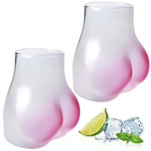 GOMETY Lustige Hintern-Form Tasse: 2er Set, Transparentes Borosilikatglas, Kratzfest Und Für Verschiedene Getränke Einsetzbar, Ideal Für Partys Und Fotografie (450 Ml, Rosa) von GOMETY