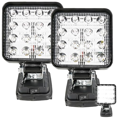 2 Stück Akku Lampe für Makita 18v, 27W Led Baustrahler Akku lampe, Tragbarer LED Strahler Akku Scheinwerfer, Flutlichter Baustellen Lampe mit USB Aufladung (kein Akku) von GOMETY