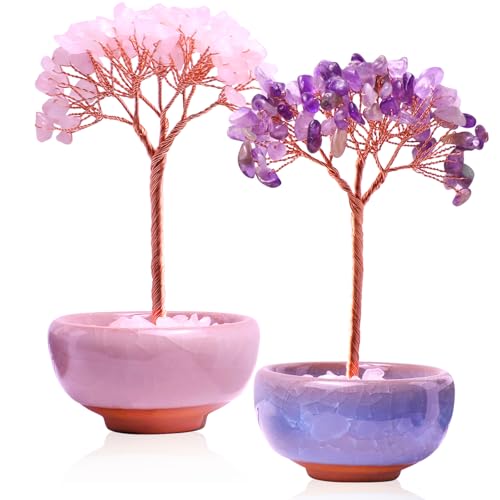 2 Stück Chakra Feng Shui Baum, Chakra Steine Kristallbaum Kristalle, Feng Shui Baum Amethyst Kristallbaum, Geldbaum, Feng Shui Edelsteine Heilsteine, Trommelsteine Lebensbaum, Stein Chakra Stones von GOMETY