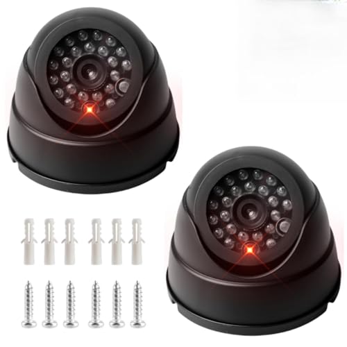 GOMETY 2 Stück Kamera Attrappe, Dummy Sicherheits Dome Kameras CCTV Fake überwachungskamera mit Rot Blinkender LED, Dummy Kamera Attrappe Überwachungskamera Attrappen für Innen Außenbereich von GOMETY