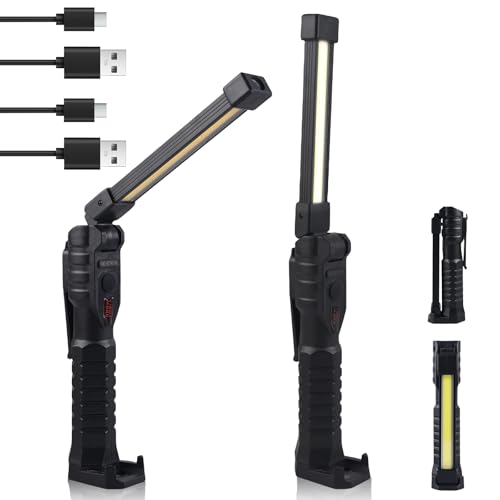 2 Stück LED Arbeitsleuchte Werkstattlampe, Taschenlampe Werkstatt Handlampe Aufladbar 7 Modi COB inspektionslampe mit Magnet uend Haken für Auto Reparatur, Werkstatt, Camping von GOMETY