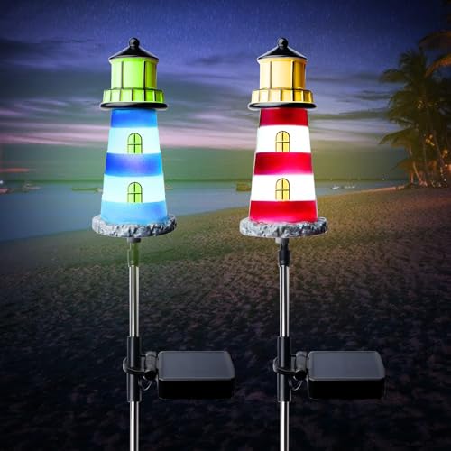 2 Stück LED Leuchtturm Garten Solar für Draussen, Upgraded IP65 Wasserdicht Gartendeko Lichter, Leuchtturm Lampe mit 7 wechselnden Farben, Solar Leuchtturm für Garten 2 Stück LED Leuchtturm Garten Solar für Draussen, Upgraded IP65 Wasserdicht Gartendeko Lichter, Leuchtturm Lampe mit 7 wechselnden Farben, Solar Leuchtturm für Garten von GOMETY